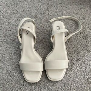 White ankle strap heels